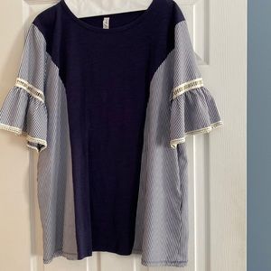 Navy/white bell sleeve top